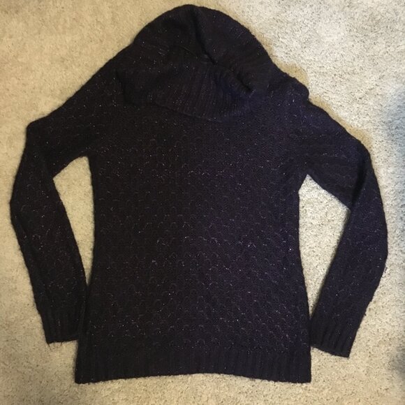 Sparkly Sugar Plum 100% Cotton Knit Cowl Neck Sweater - Picture 10 of 15